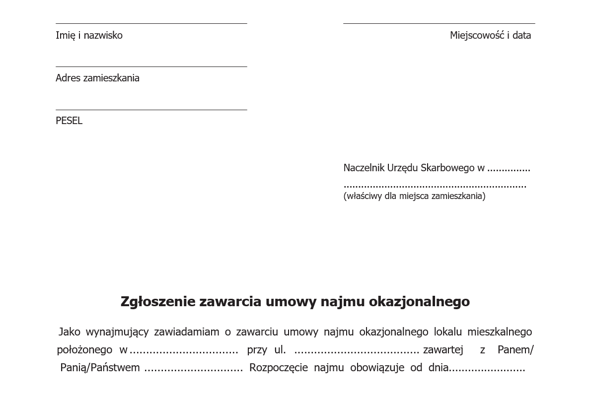 Jak zgłosić najem okazjonalny do US – wzór (Przewodnik 2026)